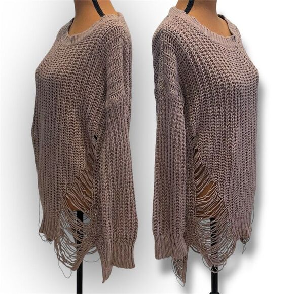 Windsor Dusty Rose Cable Knit Distressed Sweater Dress, Junior Women’s Medium - Picture 3 of 12